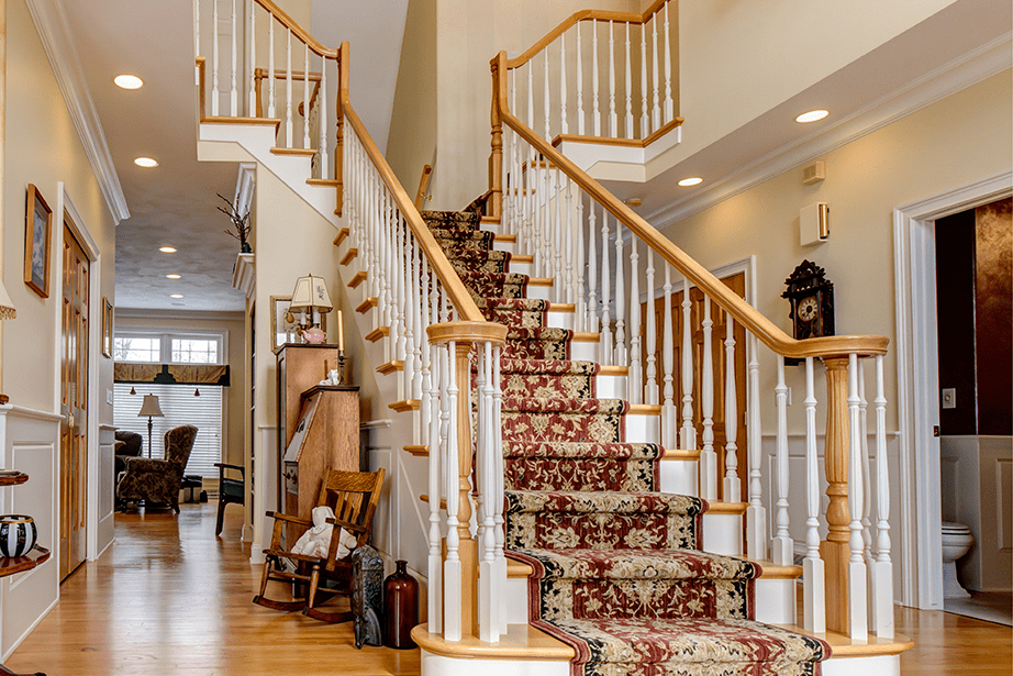 renovated stairway with oriental carpet runner